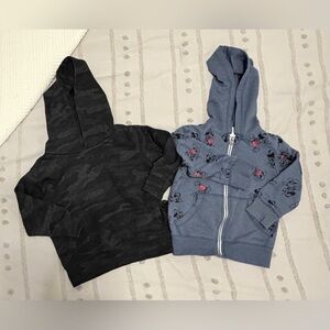 Boys 2T camouflage hoodie and zip up Mickey jacket.